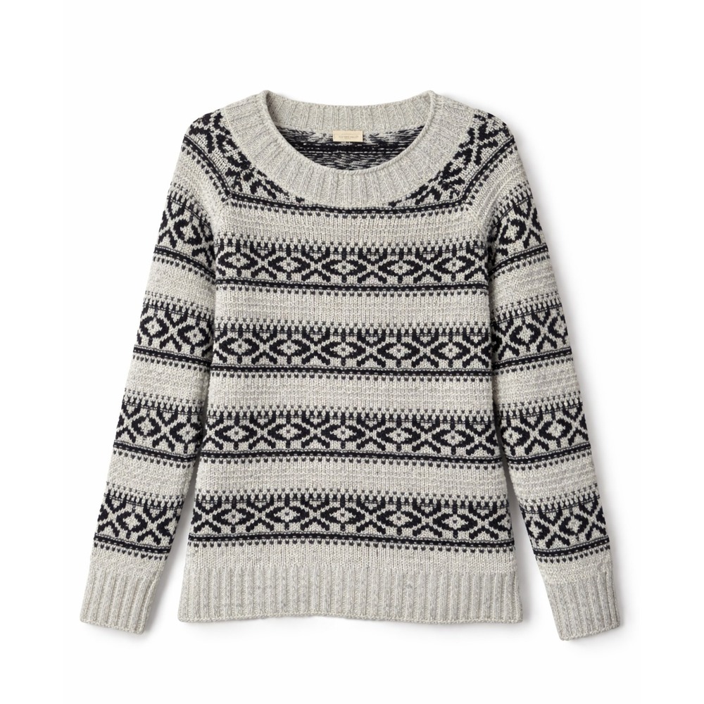 NorthCrest Classic Knit Sweater Women's XL‎ Black Gray Fair Isle Pullover